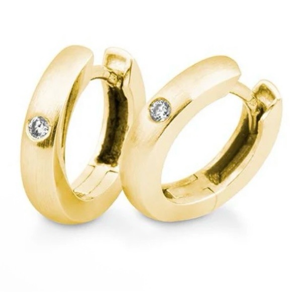 Adina Eden 14k Gold Plated Huggie Hoop Earrings with Single Bezel Set CZ Stone - Picture 2 of 7
